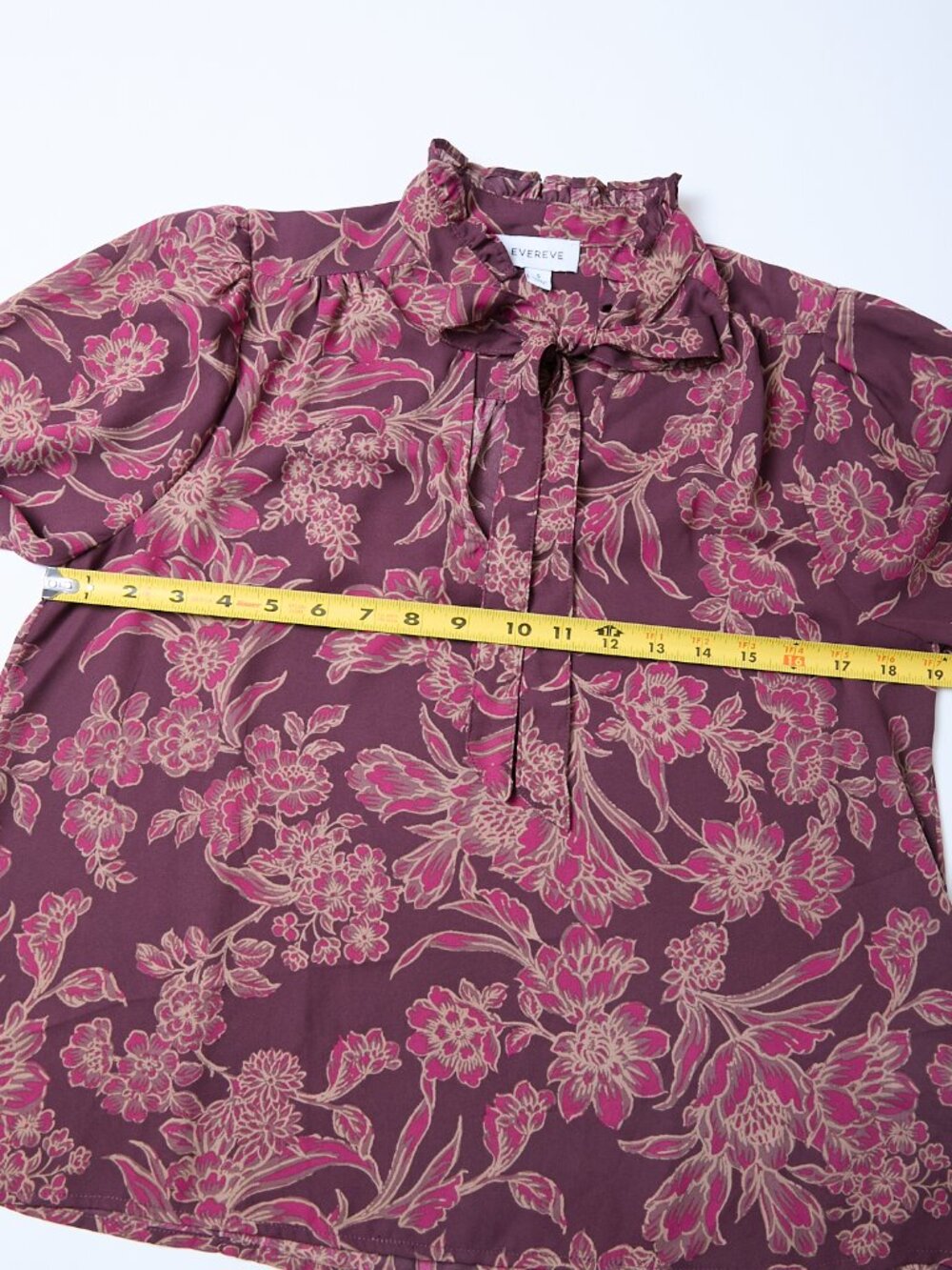 Evereve Mindie Tie Front Long Sleeve Floral Print Plum Lightweight Blouse Small - Picture 10 of 10
